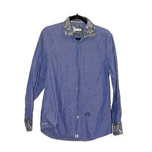 John Lennon Men's Medium Blue Print Button‑Down Shirt with Paisley Flip Cuffs